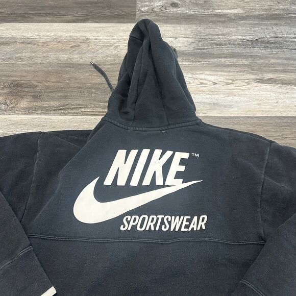 Nike Sportswear Club Fleece Black Womens XS 1/4 Zip Big Swoosh Spellout Hoodie - Picture 4 of 12